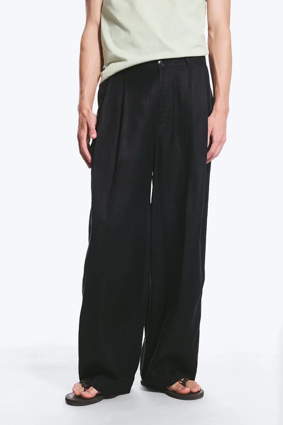 Nate Baggy-Hose aus Leinenmischung – Schwarz Nate Baggy-Hose aus Leinenmischung – Schwarz