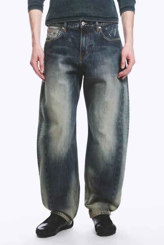 Nebula Unisex-Jeans mit mittlerer Leibhöhe und lockerem, tonnenförmigem Barrel-Bein – Laser Blue – Mittelblau Nebula Unisex-Jeans mit mittlerer Leibhöhe und lockerem, tonnenförmigem Barrel-Bein – Laser Blue – Mittelblau