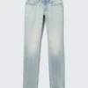 Neptune Low-Rise-Jeans mit schmalem, geradem Bein – Broken Blue – Hellblau