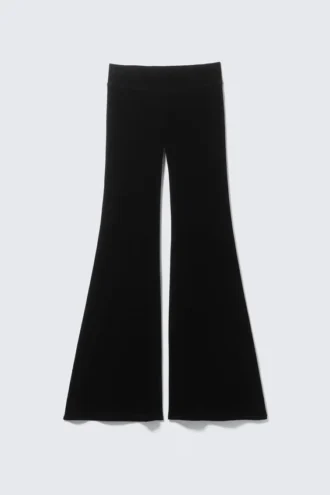 Niedrig geschnittene, ausgestellte Samt-Mesh-Hose – Schwarz Niedrig geschnittene, ausgestellte Samt-Mesh-Hose – Schwarz