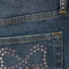 Niedrige Leibhöhe, verzierte Schlag-Jeans – Verziert Blau – Dunkelblau Niedrige Leibhöhe, verzierte Schlag-Jeans – Verziert Blau – Dunkelblau