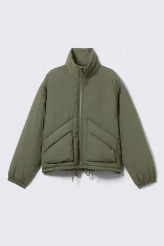 Nylon-Daunenjacke mit Kordelzug – Salbeigrün