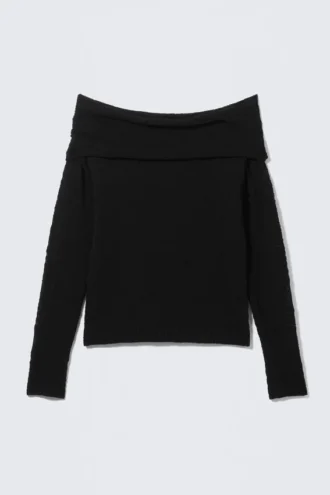 Off-Shoulder-Pullover – Schwarz