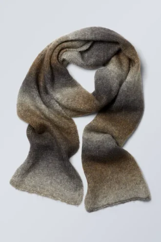 Ombré-gestreifter Schal aus Wollmischung – Staubiges Beige