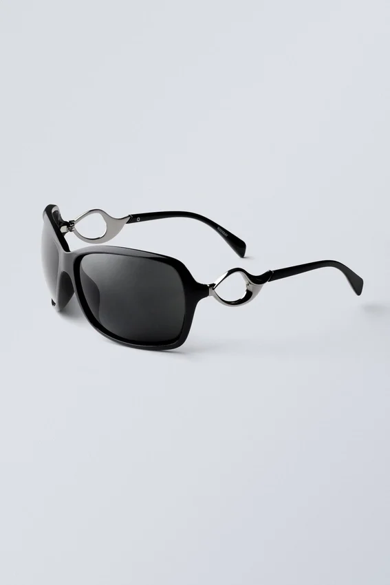 Ovale Sonnenbrille mit Metalldetails – Schwarz Ovale Sonnenbrille mit Metalldetails – Schwarz