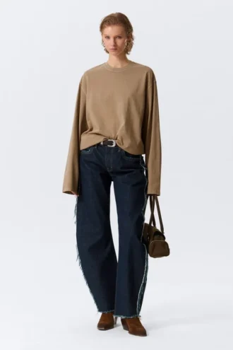 Oversize-Langarmshirt – gewaschenes Dunkelbeige