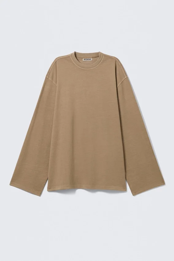 Oversize-Langarmshirt – gewaschenes Dunkelbeige Oversize-Langarmshirt – gewaschenes Dunkelbeige