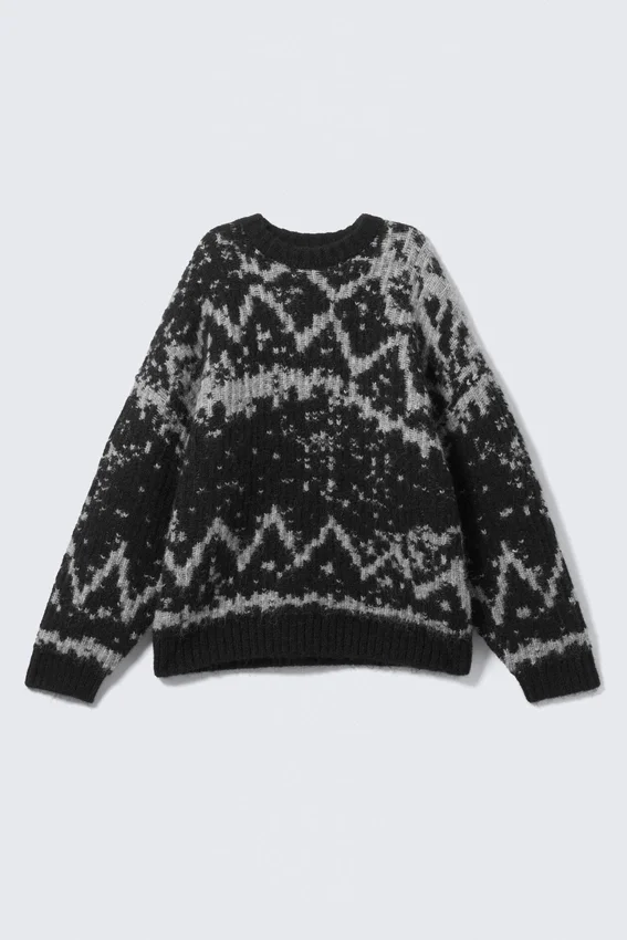 Oversize-Pullover mit Fair-Isle-Muster – Dusty Black & Grey Haze Oversize-Pullover mit Fair-Isle-Muster – Dusty Black & Grey Haze