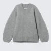 Oversize-Strickpullover mit V-Ausschnitt – Grau meliert Oversize-Strickpullover mit V-Ausschnitt – Grau meliert