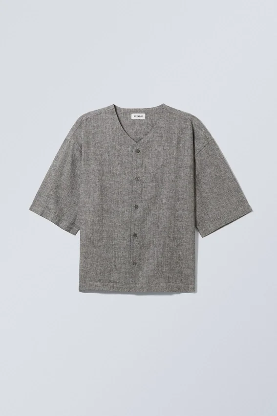 Oversized-Baseballhemd aus Leinenmischung – Dunkelgrau Oversized-Baseballhemd aus Leinenmischung – Dunkelgrau