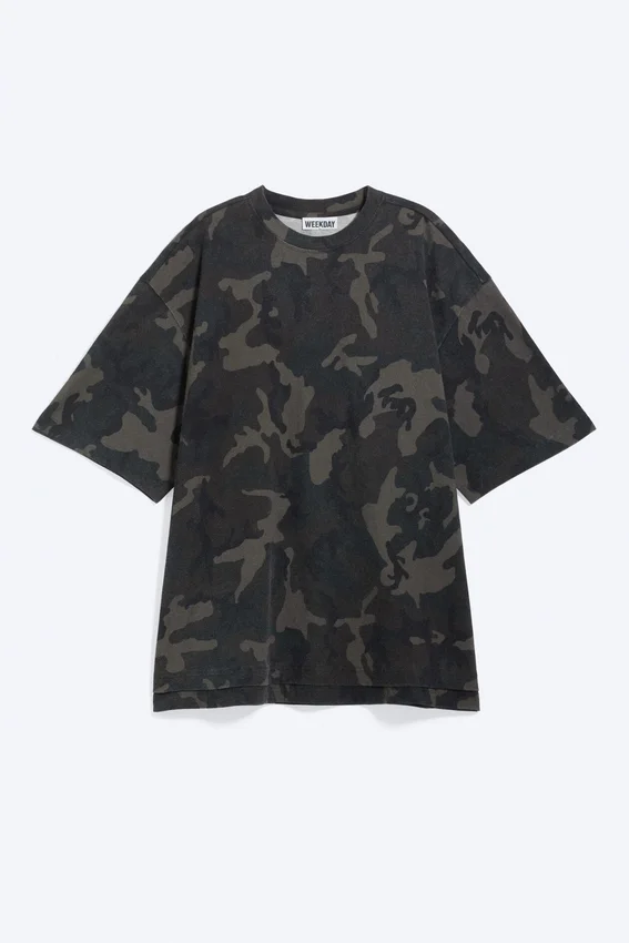 Oversized bedrucktes Kurzarm-T-Shirt – Khaki-Grün – Camouflage Oversized bedrucktes Kurzarm-T-Shirt – Khaki-Grün – Camouflage