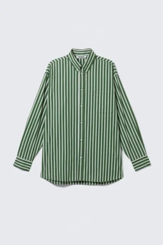 Oversized-Hemd mit Knopfleiste und Streifen – Grüne Streifen