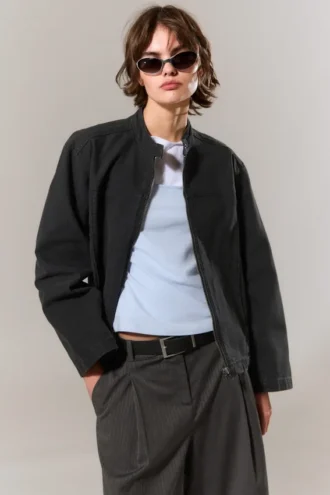 Oversized-Jacke aus gewaschenem Canvas – Schwarz