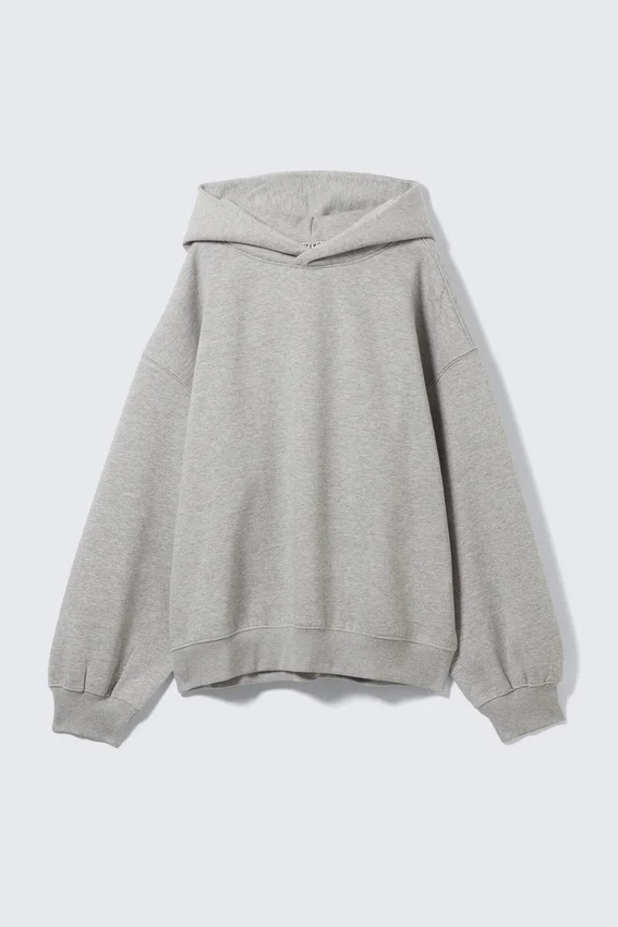 Oversized-Kapuzenpullover aus schwerem Baumwollfleece – Grau meliert Oversized-Kapuzenpullover aus schwerem Baumwollfleece – Grau meliert