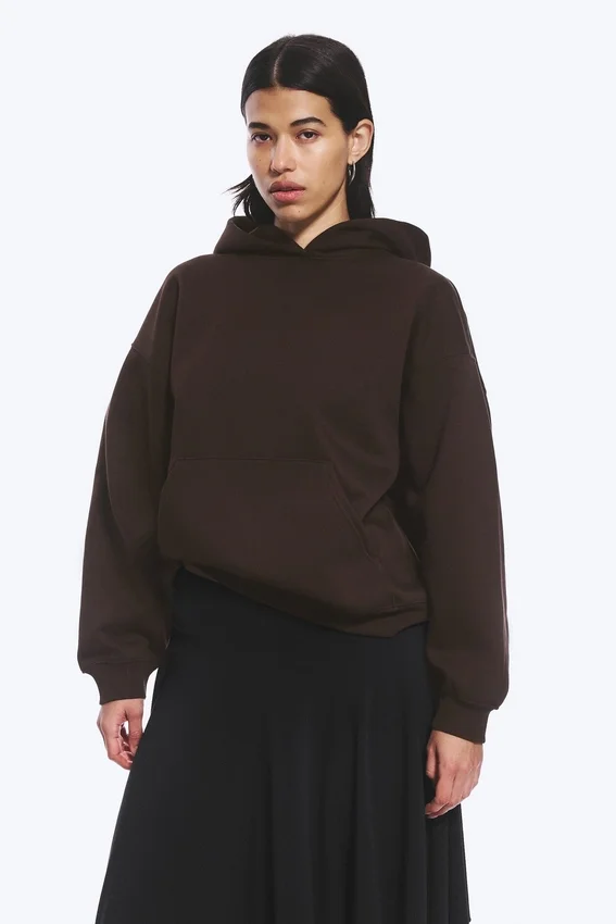 Oversized-Kapuzenpullover aus schwerem Stoff – Dunkelbraun Oversized-Kapuzenpullover aus schwerem Stoff – Dunkelbraun