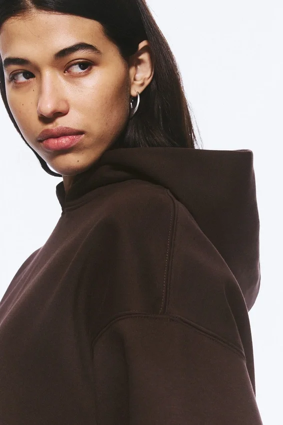 Oversized-Kapuzenpullover aus schwerem Stoff – Dunkelbraun Oversized-Kapuzenpullover aus schwerem Stoff – Dunkelbraun