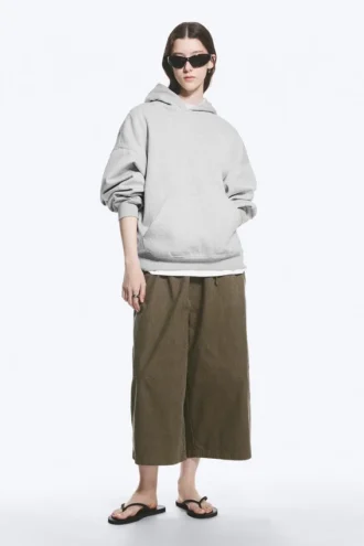 Oversized-Kapuzenpullover aus schwerem Stoff – Hellgrau meliert