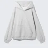 Oversized-Kapuzenpullover mit Reißverschluss aus schwerem Stoff – Grau meliert Oversized-Kapuzenpullover mit Reißverschluss aus schwerem Stoff – Grau meliert