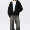 Oversized-Kapuzenpullover mit Reißverschluss – Schwarz Oversized-Kapuzenpullover mit Reißverschluss – Schwarz