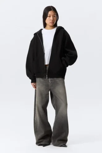 Oversized-Kapuzenpullover mit Reißverschluss – Schwarz