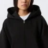 Oversized-Kapuzenpullover mit Reißverschluss – Schwarz Oversized-Kapuzenpullover mit Reißverschluss – Schwarz