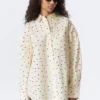 Oversized-Langarmhemd – Hellgelb – Punktmuster