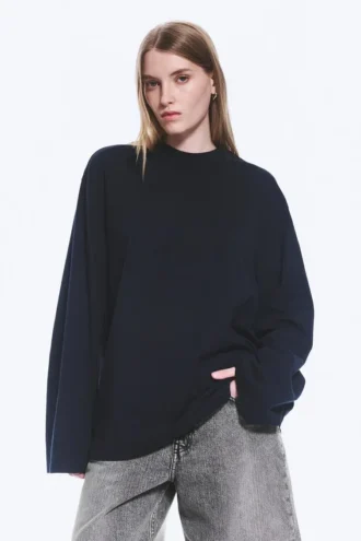 Oversized-Langarmshirt – Dunkelblau