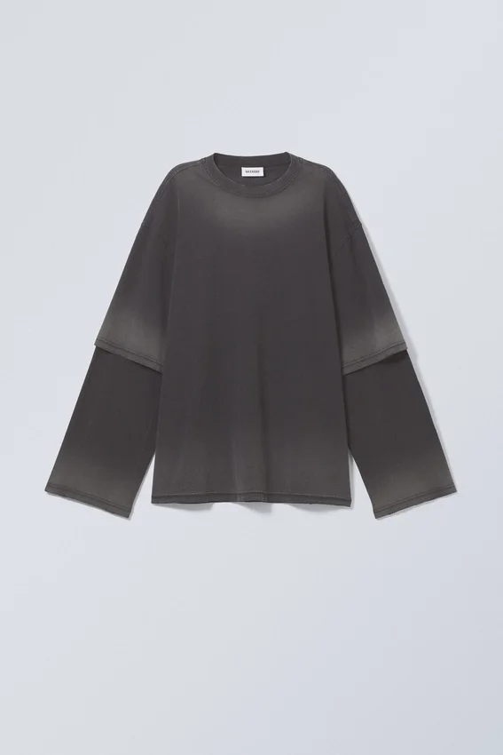 Oversized-Langarmshirt mit doppeltem Färbungseffekt – Black Fade Oversized-Langarmshirt mit doppeltem Färbungseffekt – Black Fade