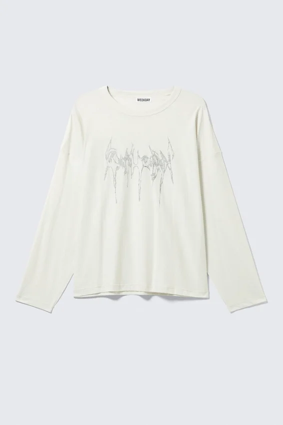 Oversized-Langarmshirt mit Print – Staubweiß – Wasp Oversized-Langarmshirt mit Print – Staubweiß – Wasp