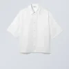 Oversized-Organza-Hemd mit kurzen Ärmeln – Weiß Oversized-Organza-Hemd mit kurzen Ärmeln – Weiß