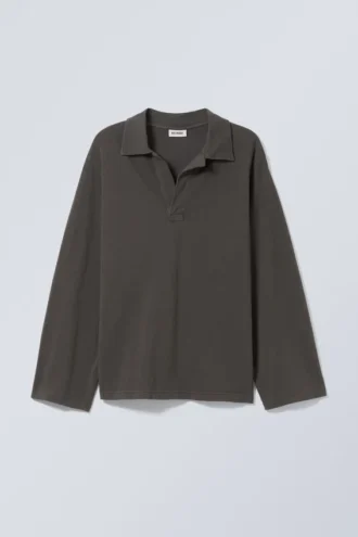 Oversized-Polohemd mit langen Ärmeln – Dunkelgrau