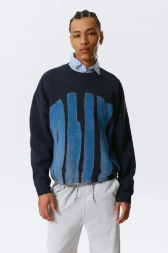 Oversized-Pullover aus Baumwolle mit Print – Marineblau – Alive