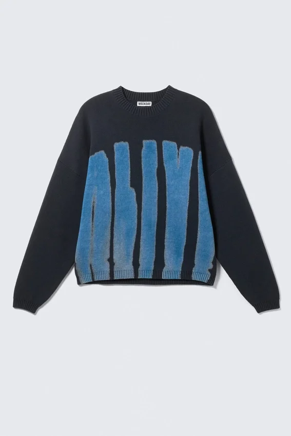 Oversized-Pullover aus Baumwolle mit Print – Marineblau – Alive Oversized-Pullover aus Baumwolle mit Print – Marineblau – Alive