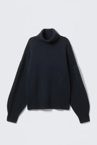 Oversized-Rollkragen-Pullover aus Wolle – Dunkelblau