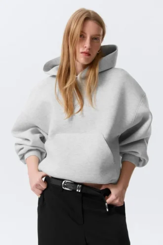 Oversized-Scuba-Kapuzenpullover – Grau meliert