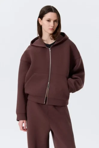 Oversized-Scuba-Kapuzenpullover mit Reißverschluss – Burgunderrot Oversized-Scuba-Kapuzenpullover mit Reißverschluss – Burgunderrot