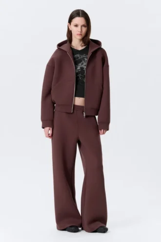 Oversized-Scuba-Kapuzenpullover mit Reißverschluss – Burgunderrot Oversized-Scuba-Kapuzenpullover mit Reißverschluss – Burgunderrot