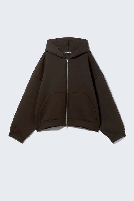 Oversized-Scuba-Kapuzenpullover mit Reißverschluss – Dunkelbraun Oversized-Scuba-Kapuzenpullover mit Reißverschluss – Dunkelbraun