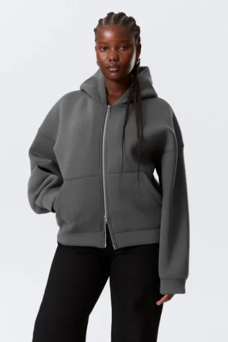 Oversized-Scuba-Kapuzenpullover mit Reißverschluss – Dunkelgrau Oversized-Scuba-Kapuzenpullover mit Reißverschluss – Dunkelgrau