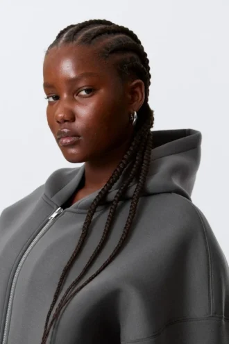 Oversized-Scuba-Kapuzenpullover mit Reißverschluss – Dunkelgrau Oversized-Scuba-Kapuzenpullover mit Reißverschluss – Dunkelgrau