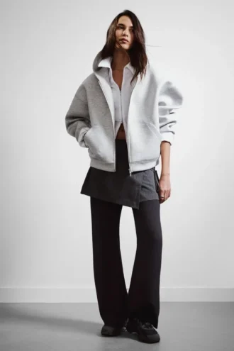 Oversized-Scuba-Kapuzenpullover mit Reißverschluss – Grau meliert Oversized-Scuba-Kapuzenpullover mit Reißverschluss – Grau meliert