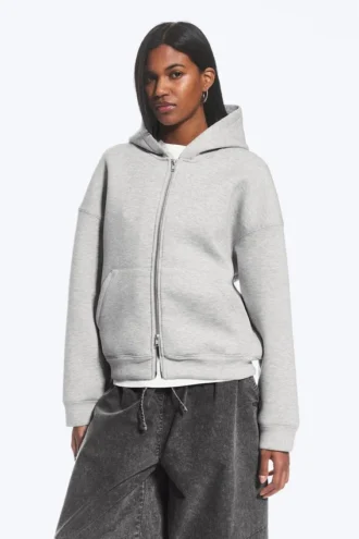 Oversized-Scuba-Kapuzenpullover mit Reißverschluss – Grau meliert Oversized-Scuba-Kapuzenpullover mit Reißverschluss – Grau meliert