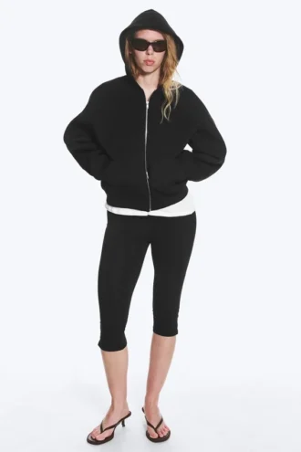 Oversized Scuba Zip-Kapuzenpullover – Schwarz
