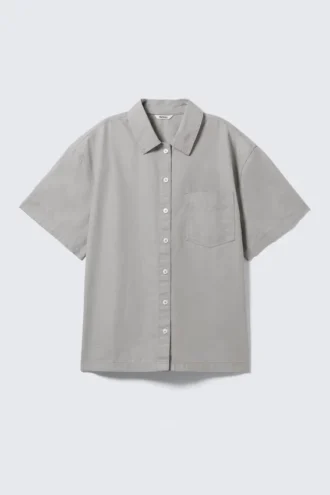 Oversized-Shirt aus Baumwoll-Canvas mit kurzen Ärmeln – Hellgrau