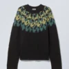 Oversized-Strickpullover aus Wollmischung mit Raglanärmeln – Schwarz – Petrol/Gelb-Muster Oversized-Strickpullover aus Wollmischung mit Raglanärmeln – Schwarz – Petrol/Gelb-Muster