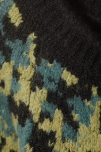 Oversized-Strickpullover aus Wollmischung mit Raglanärmeln – Schwarz – Petrol/Gelb-Muster