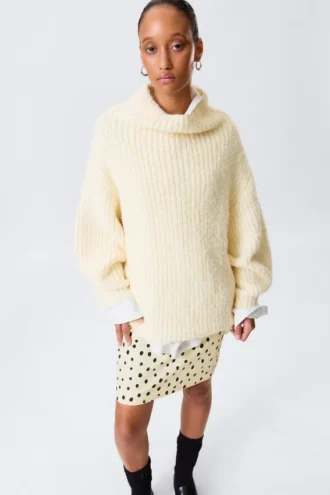 Oversized-Strickpullover mit Rollkragen – Hellgelb