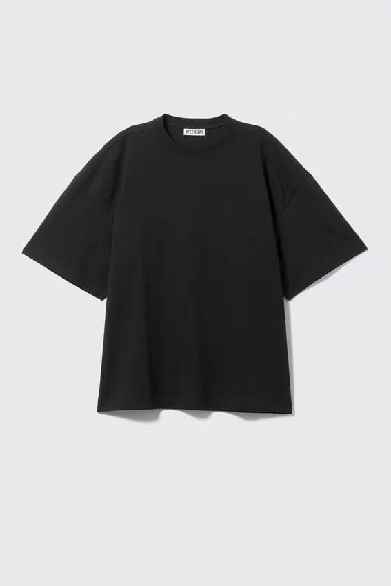 Oversized-T-Shirt aus Baumwolle mit kurzen Ärmeln – Schwarz Oversized-T-Shirt aus Baumwolle mit kurzen Ärmeln – Schwarz