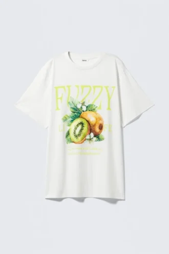 Oversized-T-Shirt aus Baumwolle mit Mit Print – Weiß – Fuzzy