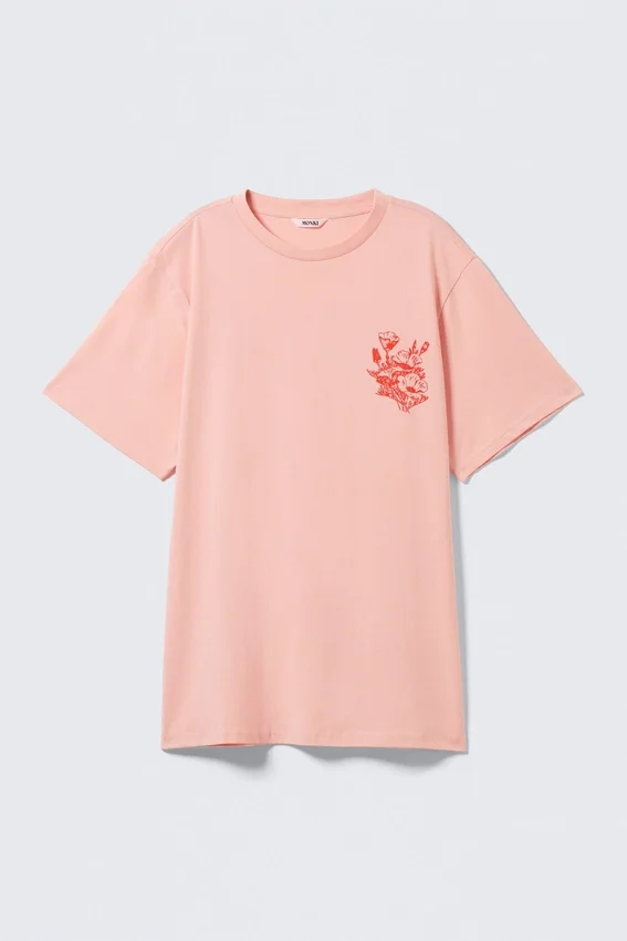 Oversized-T-Shirt aus Baumwolle mit Print – Hellrosa – Blumenmuster Oversized-T-Shirt aus Baumwolle mit Print – Hellrosa – Blumenmuster